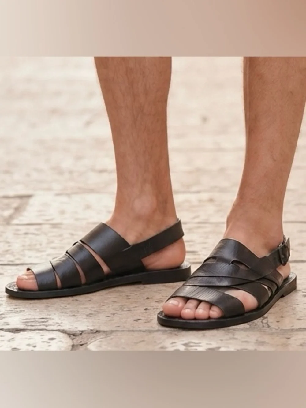 Alessandro Dell\'Acqua Black Leather Strappy Fisherman Sandals Italy Size 43 EU Handmade in Italy Men main image 2